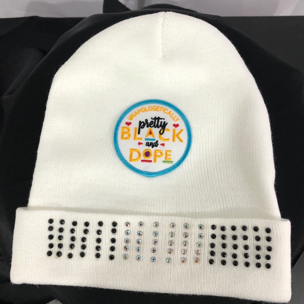 White Rhinestone Beanie Cap ( Attitude)
